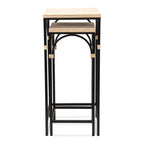 Set di 2 tavolini quadrati in legno e metallo con dettagli in rattan