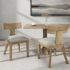 Sedia da Pranzo Imbottita con Schienale a Doghe in Tessuto e Legno di Gomma (Set di 2)