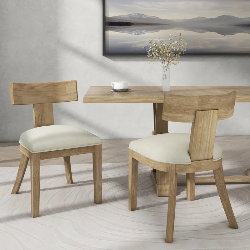 Sedia da Pranzo Imbottita con Schienale a Doghe in Tessuto e Legno di Gomma (Set di 2)