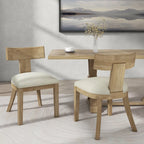 Sedia da Pranzo Imbottita con Schienale a Doghe in Tessuto e Legno di Gomma (Set di 2)