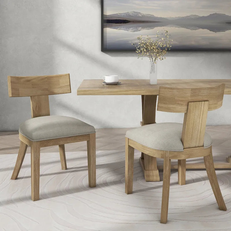 Sedia da Pranzo Imbottita con Schienale a Doghe in Tessuto e Legno di Gomma (Set di 2)