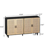 Mobile Contenitore a 4 Ante in Rattan con Piedini in Legno Massello