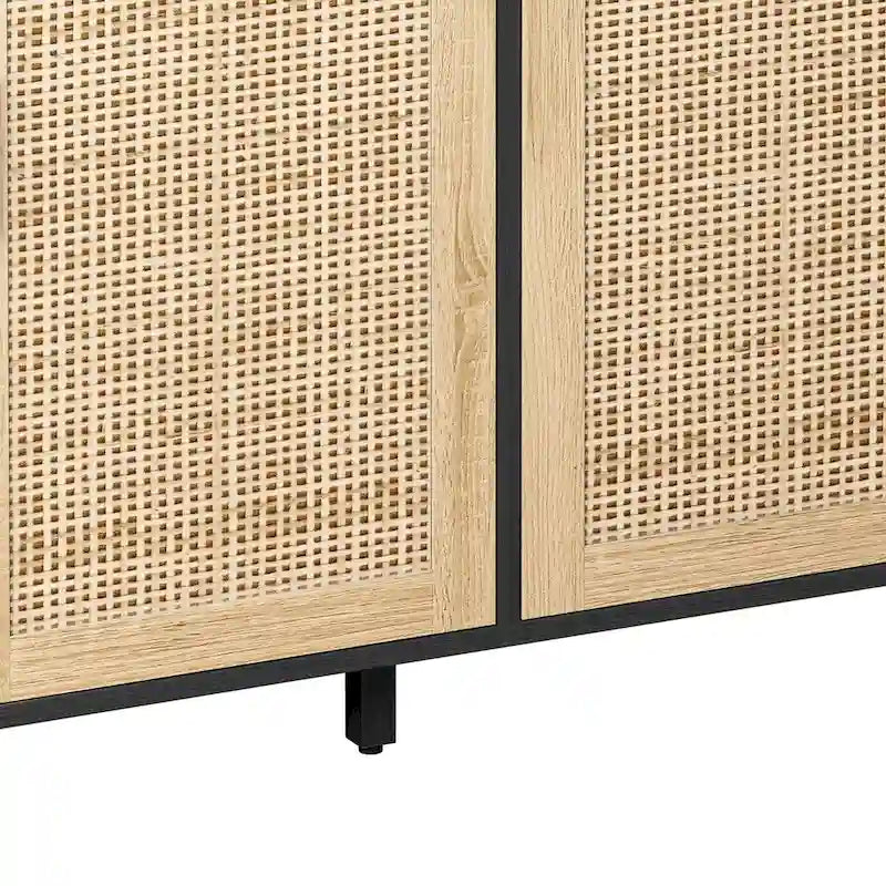 Mobile Contenitore a 4 Ante in Rattan con Piedini in Legno Massello