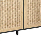 Mobile Contenitore a 4 Ante in Rattan con Piedini in Legno Massello
