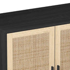 Mobile Contenitore a 4 Ante in Rattan con Piedini in Legno Massello