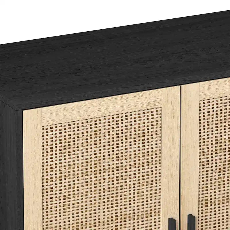 Mobile Contenitore a 4 Ante in Rattan con Piedini in Legno Massello