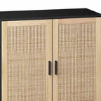 Mobile Contenitore a 4 Ante in Rattan con Piedini in Legno Massello
