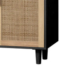 Mobile Contenitore a 4 Ante in Rattan con Piedini in Legno Massello