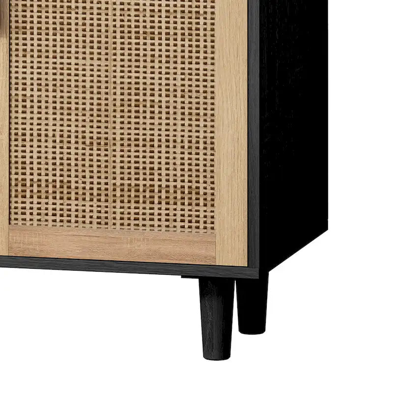 Mobile Contenitore a 4 Ante in Rattan con Piedini in Legno Massello