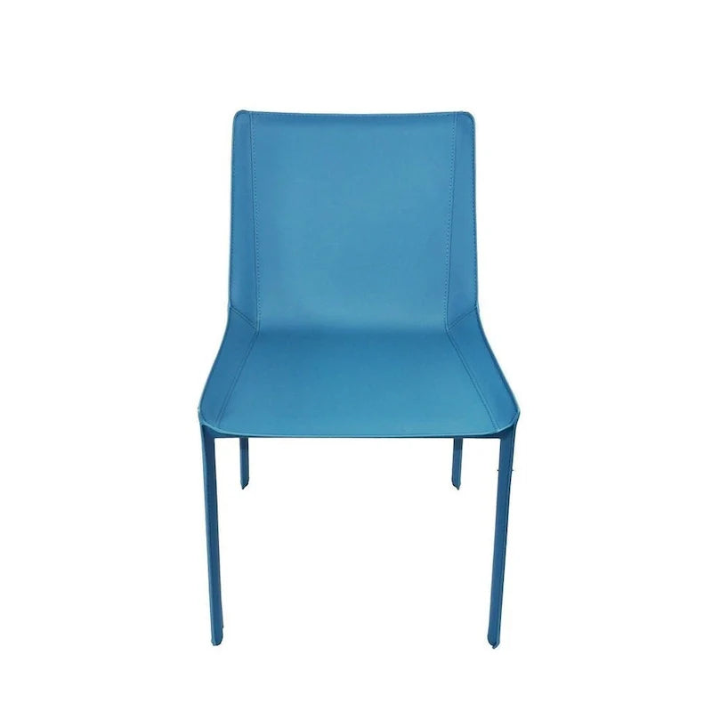 Sedia da pranzo minimalista in pelle con cuciture decorative, colore blu
