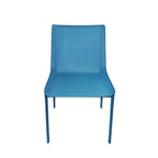 Sedia da pranzo minimalista in pelle con cuciture decorative, colore blu